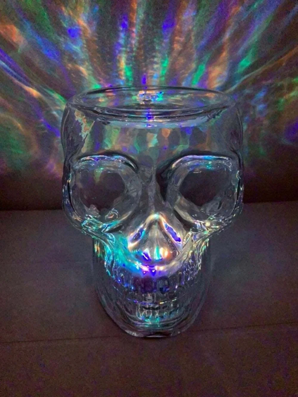 Bath & Body Works VIDEO Iridescent light up skull 3 wick candle holder